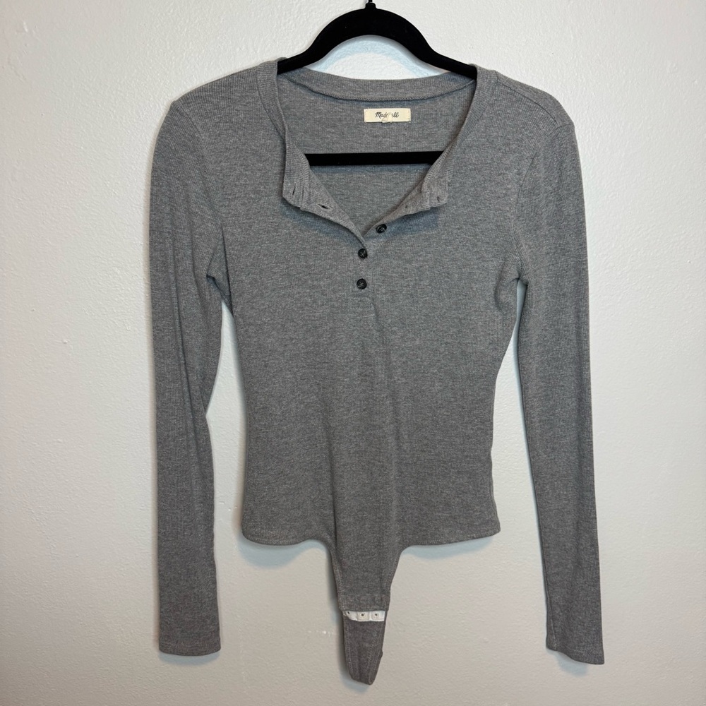 Madewell Gray Long-Sleeve Ribbed Henley Bodysuit - Picture 2 of 12